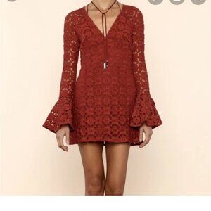 Free People Crochet Dress with Ruffled Bell Sleeves